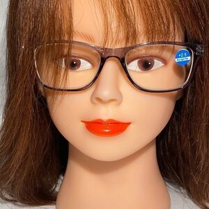 1437 Helen 2.5 Reading Glasses Thin Rectanle Bluelight Filter Grey Frames NWT